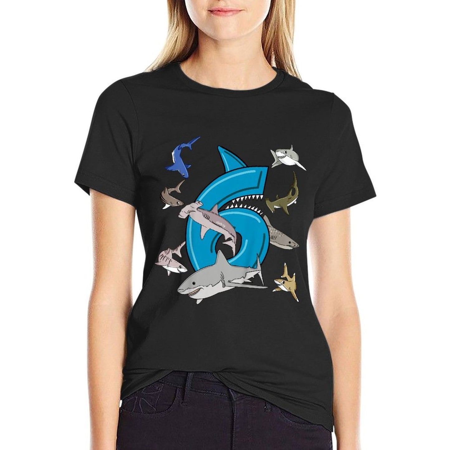 Kids 6th Birthday Boys Shark White Shark  Quick-drying T-Shirt
