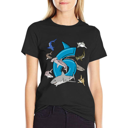 Kids 6th Birthday Boys Shark White Shark  Quick-drying T-Shirt