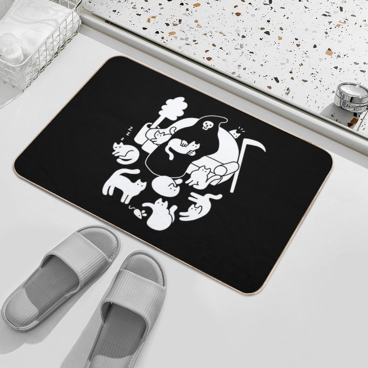 Death And His Cats  Fade-Resistant Bath Mat