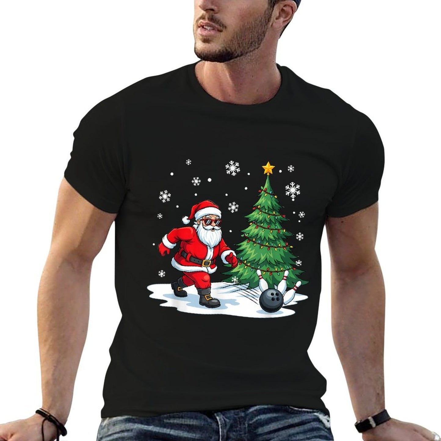 Merry Christmas Santa Playing Bowling Sport Lovers  Versatile T-Shirt