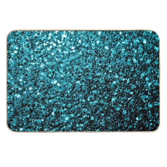 Aqua Blue Shiny Faux Glitter Sparkles  Anti-Trip Bath Mat