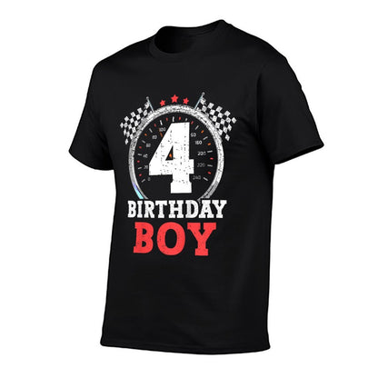 Kids 4th Birthday Boy 4 Fourth Race Car Birthday Racing Car  Relaxed-fit T-Shirt