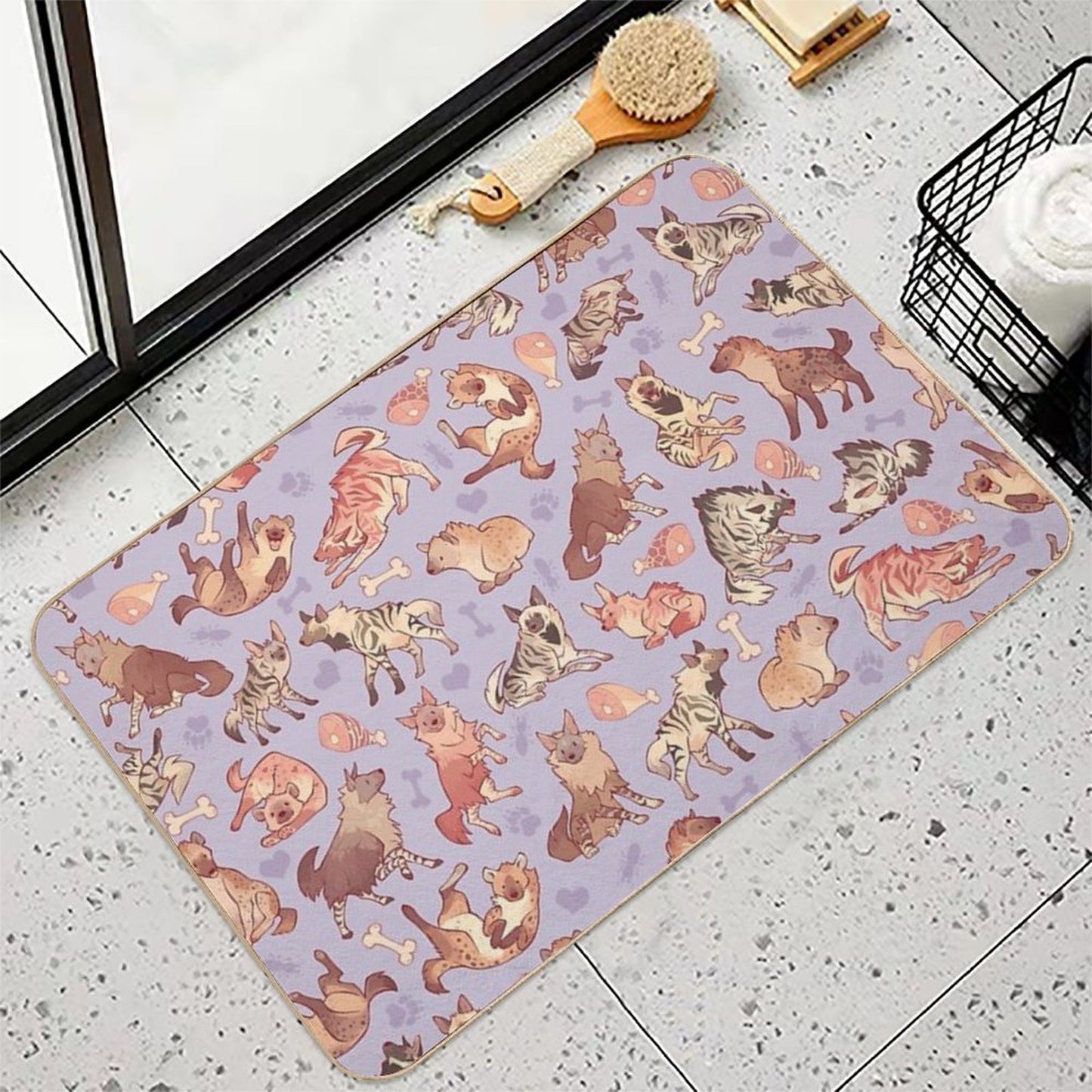 Hyenas in Lavender  Long-Lasting Bath Mat