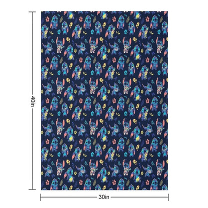 Cute Stitch Pattern  90s Kid, Cartoon Alien, Ohana, Hawaii Eco-conscious Throw Blanket