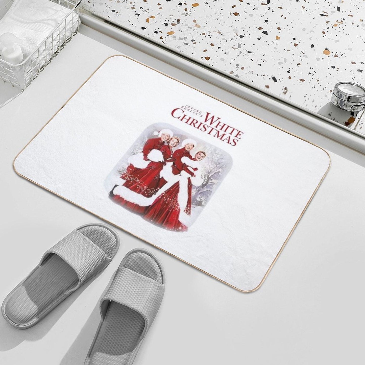 Retro Irving Berlins White Christmas  Easy Maintenance Bath Mat