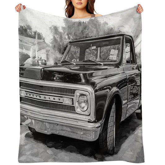 1969 Black Chevy C10 Pick Up Truck X110 Compact Throw Blanket