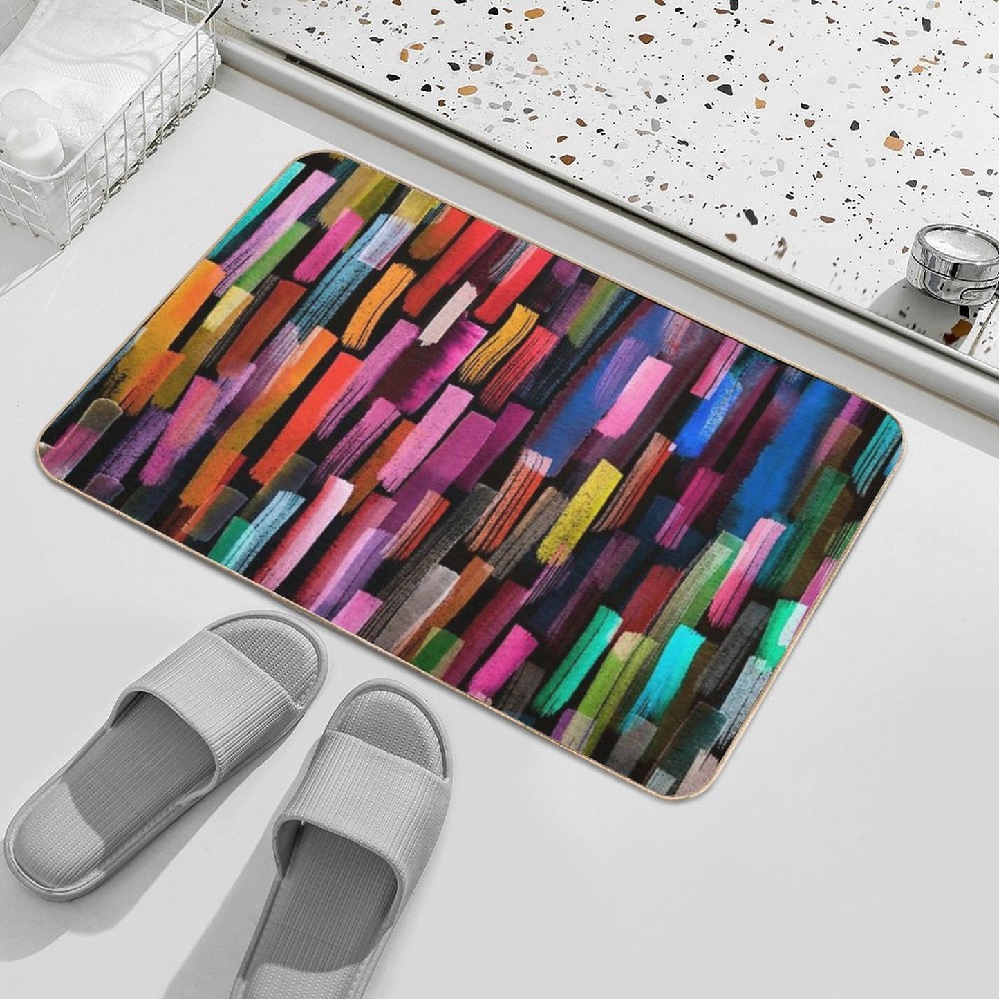 Multicolored Watercolor Stripes Pattern  Stain-Proof Bath Mat