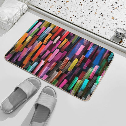 Multicolored Watercolor Stripes Pattern  Stain-Proof Bath Mat