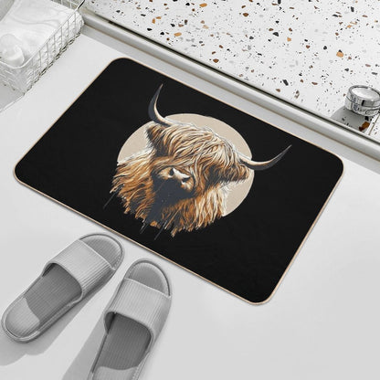 Funny Vintage Scottish Highland Cow Heilan Coo  Fade-Resistant Bath Mat