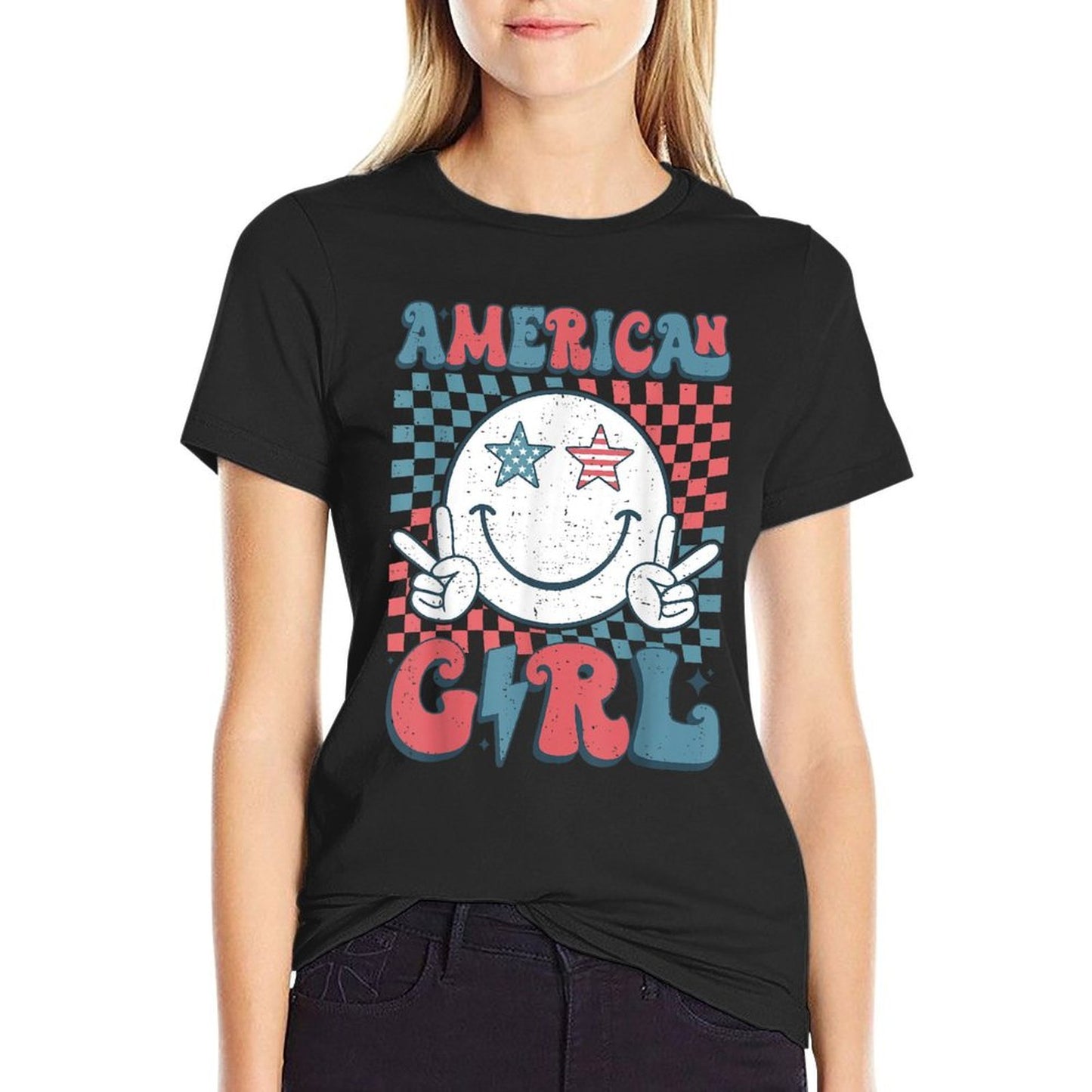 Retro Groovy 4th of July Girlsns Women American Girls  Classic T-Shirt