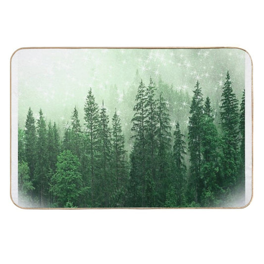 Foggy Green Forest Landscape And Pine Cones Autumn Fall Pattern Nature Trees Wood  Slip-Resistant Bath Mat