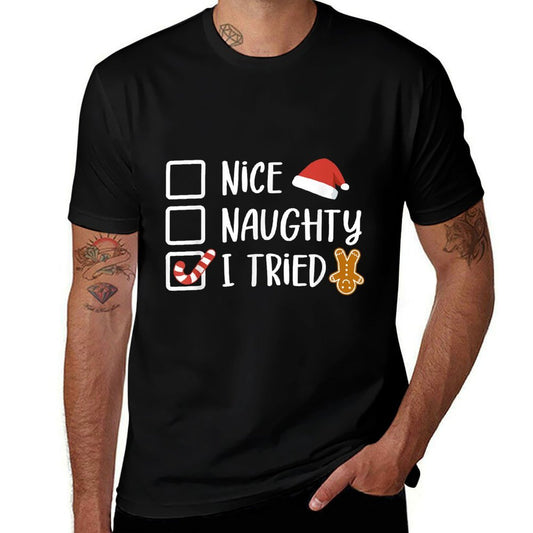 Nice Naughty I Tried Santas Naughty List Funny Christmas  Lightweight T-Shirt