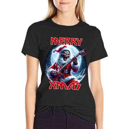 Merry Christmas Heavy Metal Band Death Metal Vintage Santa  Versatile T-Shirt