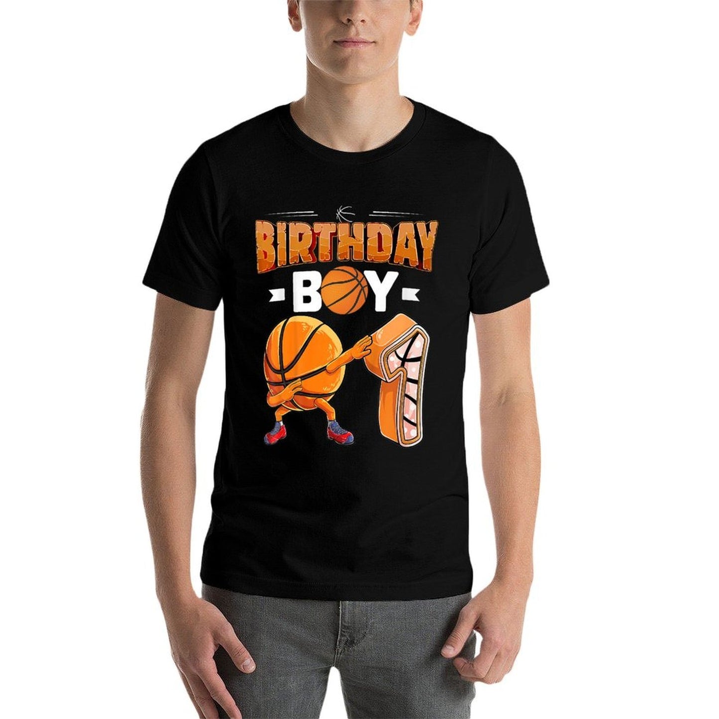 Kids Dabbing Basketball Ball Birthday Boy 1 Year Old 1st Birthday  Durable T-Shirt
