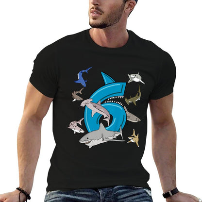 Kids 6th Birthday Boys Shark White Shark  Quick-drying T-Shirt