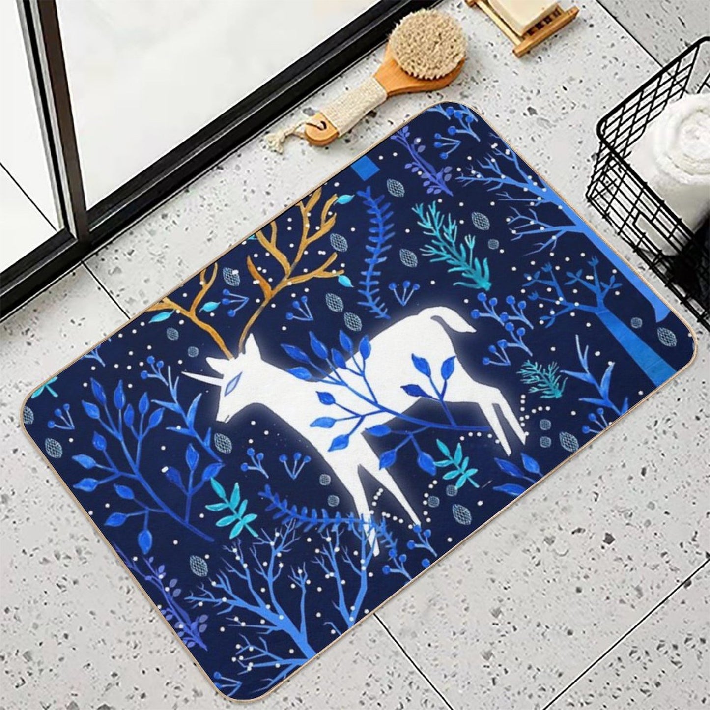 Deericorn In Blue  Non-Slip Bath Mat