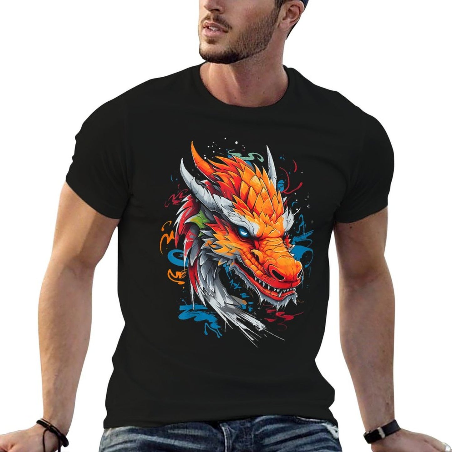 Dragon Graphic Fantasy Art Dragon  Heathered Texture T-Shirt