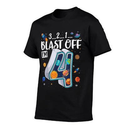Solar System Planets Four 4 Years Old 4th Birthday Boy Girl  Trendy Pattern T-Shirt