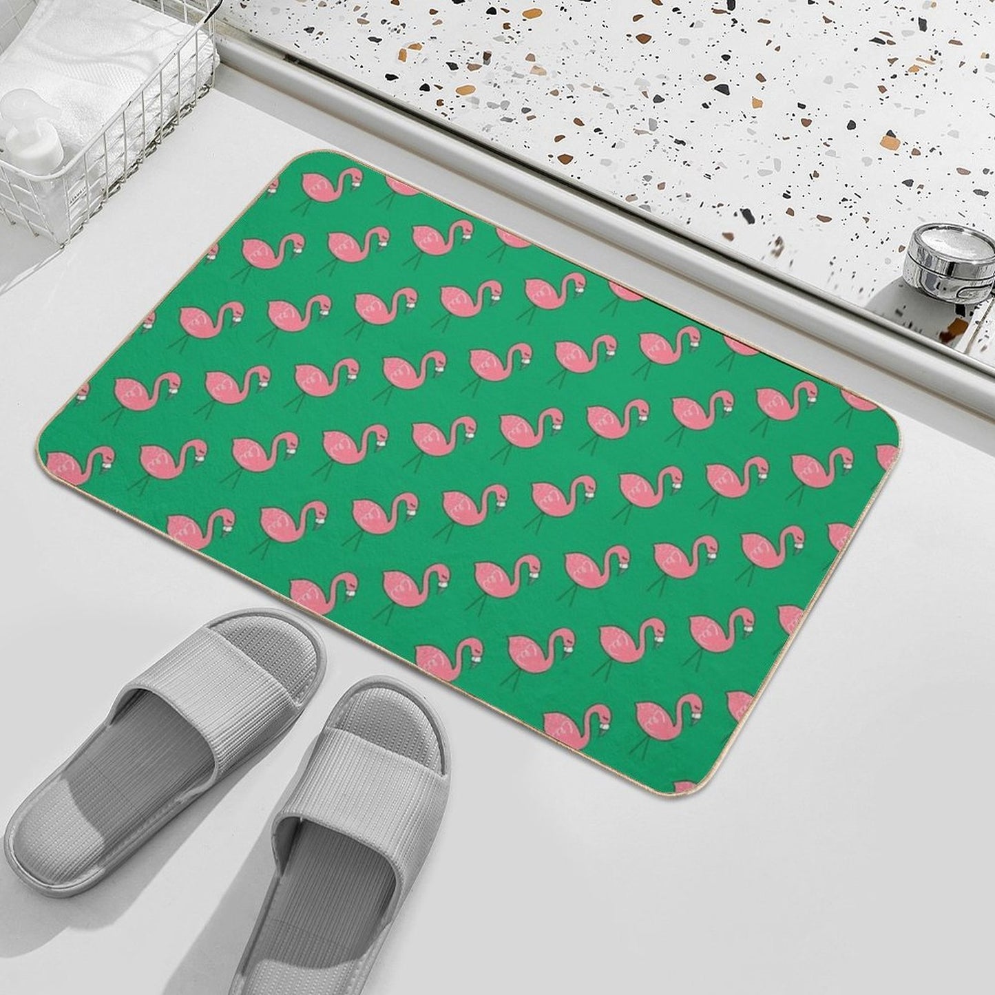 Campsite Flamingos  Easy Maintenance Bath Mat