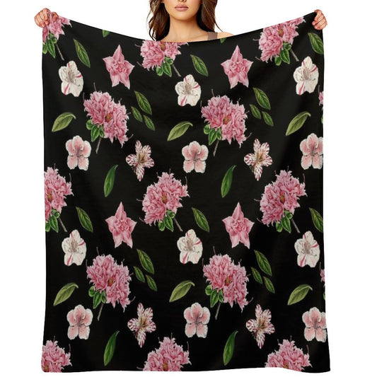 Black And Pink Floral Wrinkle-free Throw Blanket