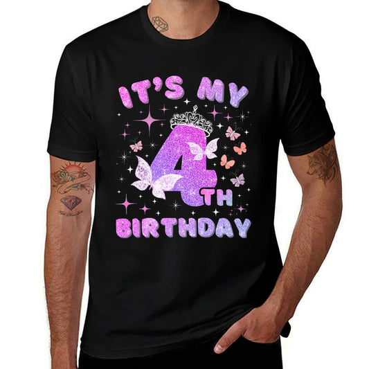 Kids 4 Year Old Princess Butterfly Its My 4th Birthday Girls Premium  Graphic-printed T-Shirt