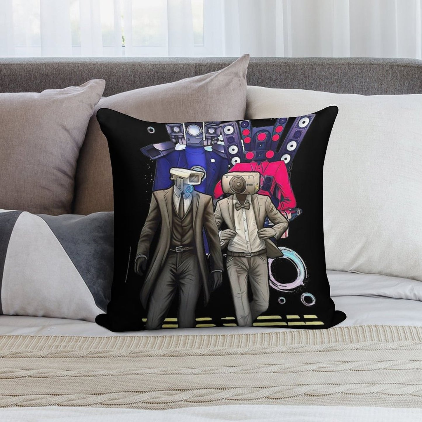 Caméraman And Speákerman Funny Soft Fade-Resistant Throw Pillow