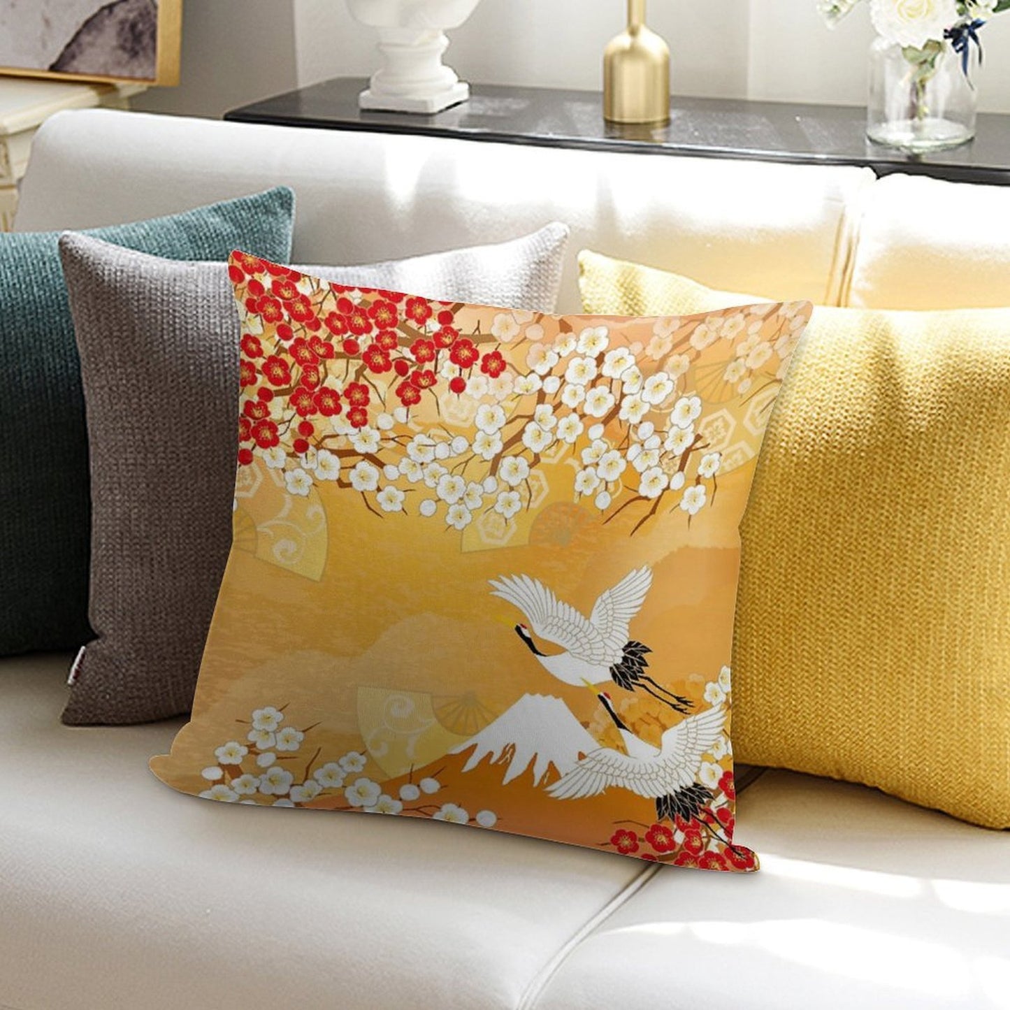 Beautiful Kimono of Japan Soft Easy Maintenance Throw Pillow