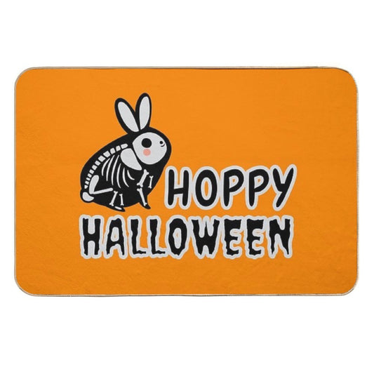 Hoppy Halloween, Cute Skeleton Rabbit Halloween Pun  Toxin-Free Bath Mat