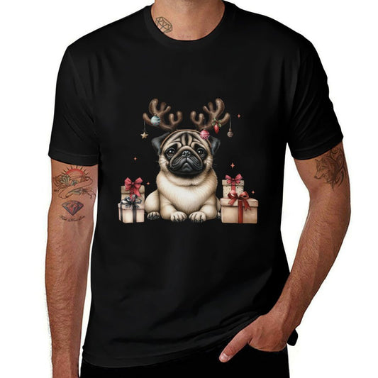 Pug Santa Christmas Tree Lights Xmas Boys Men Dogmas Dog  Relaxed-fit T-Shirt