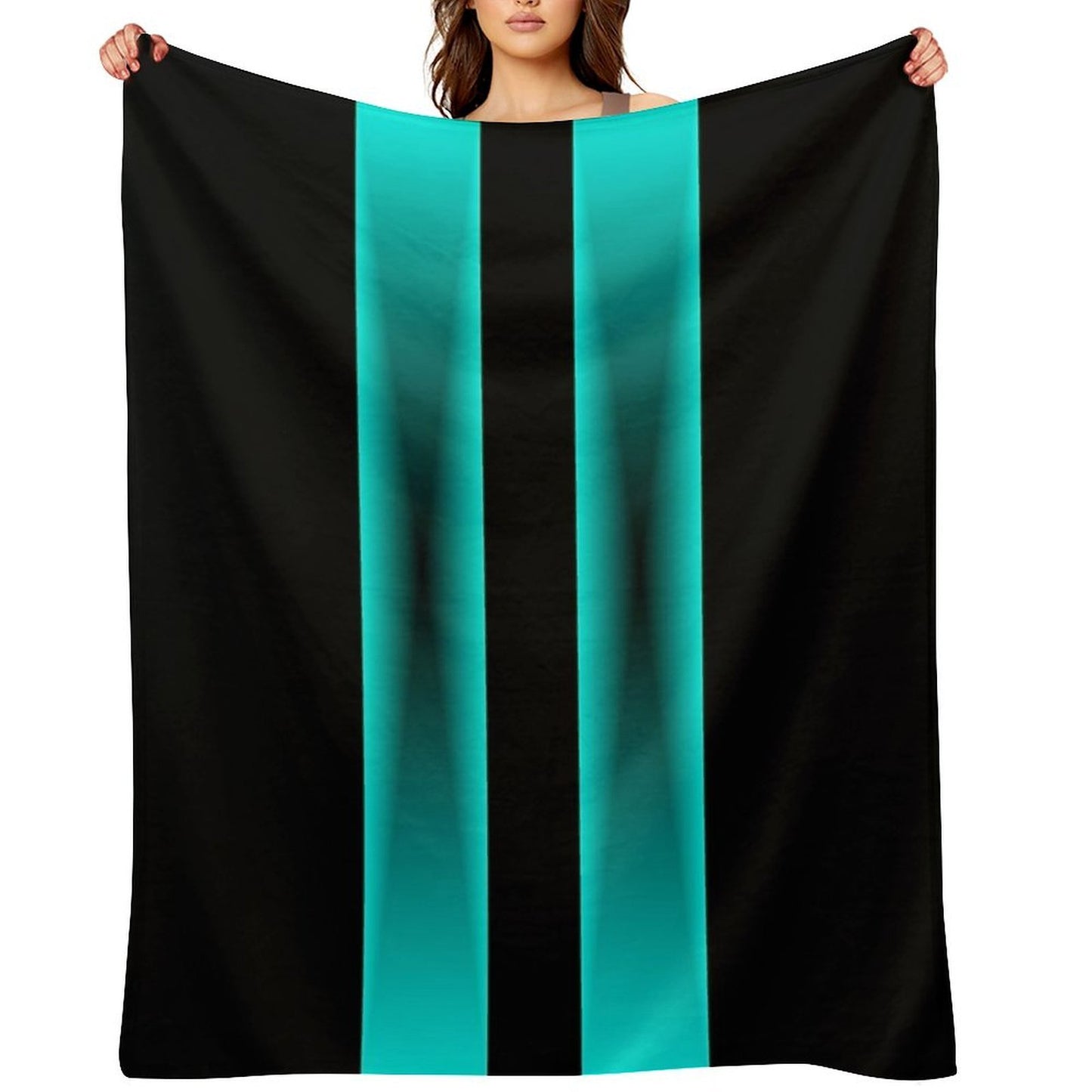 Cyan to Black Fade Stripes with Black Background Durable Throw Blanket
