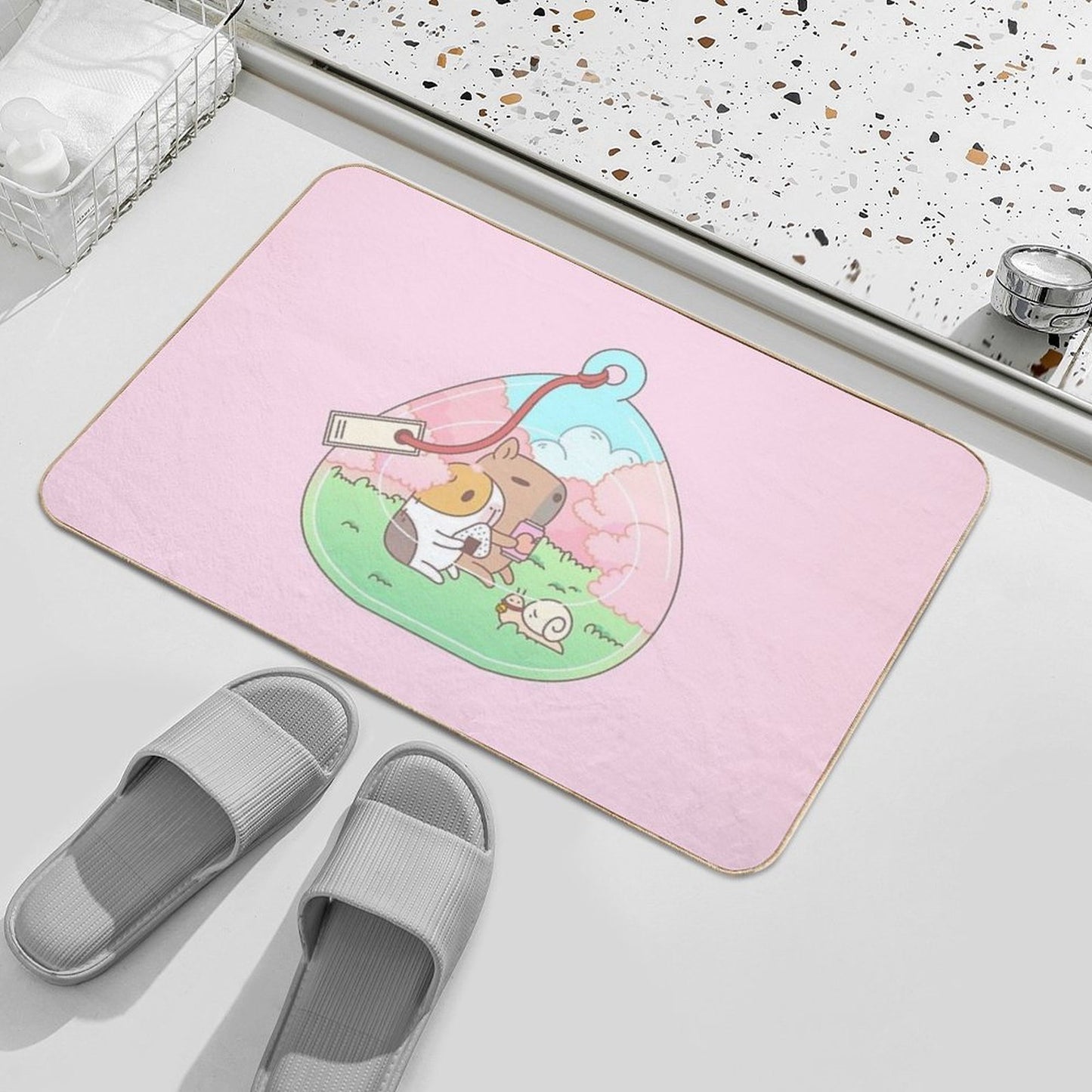Bubu The Guinea Pig, Cherry Blossom Terrarium  Odorless Bath Mat