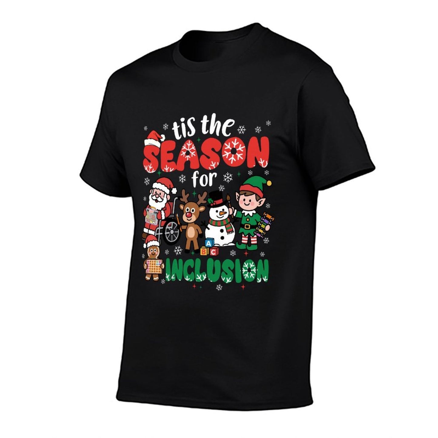 Christmas Sped Teacher Tis The Season for Inclusion Women  Ribbed Collar T-Shirt