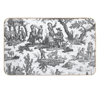 Black And White Toile De Jouy  Easy Maintenance Bath Mat