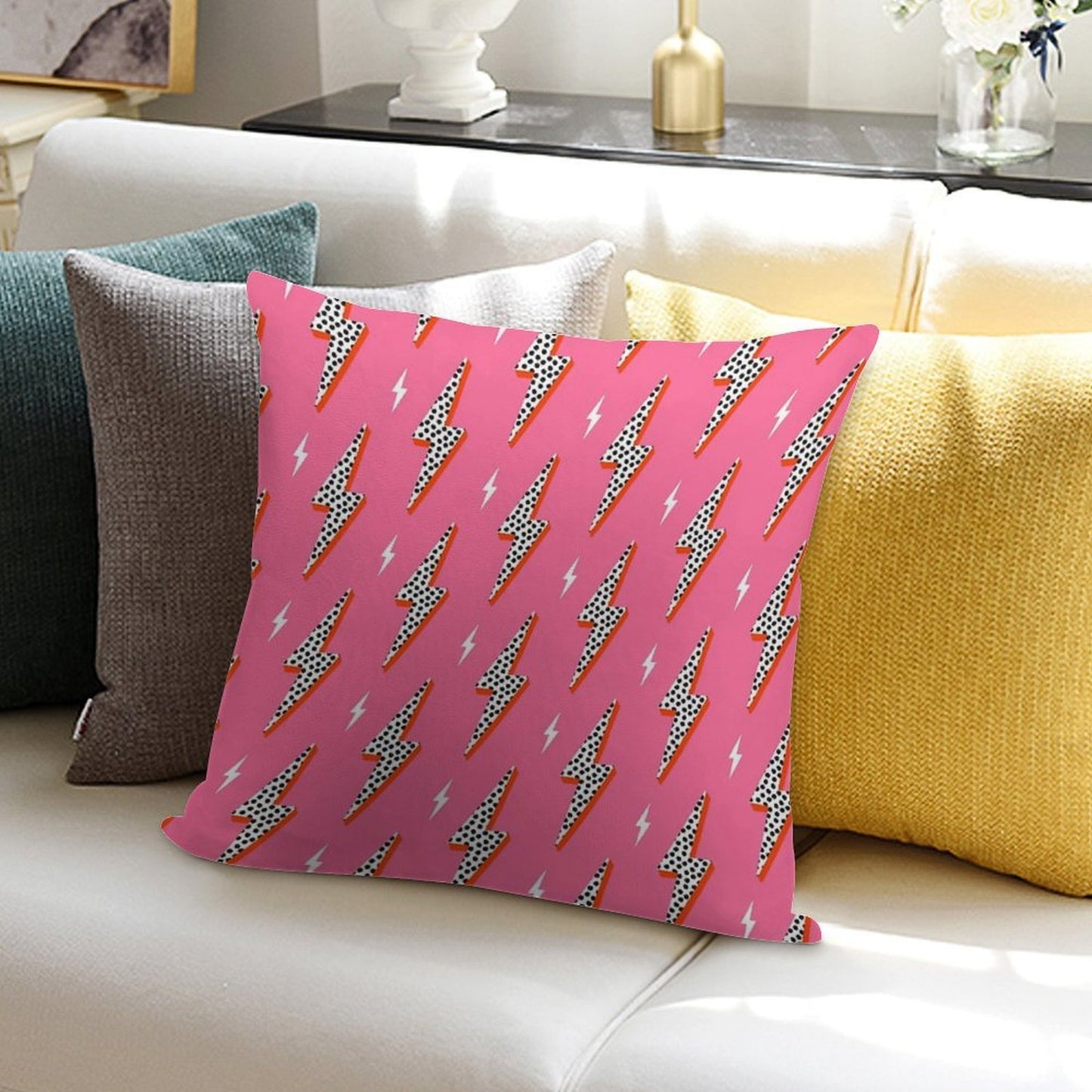 Lightning Bolt Thunder Flash Preppy Pink Soft Shrink-Resistant Throw Pillow