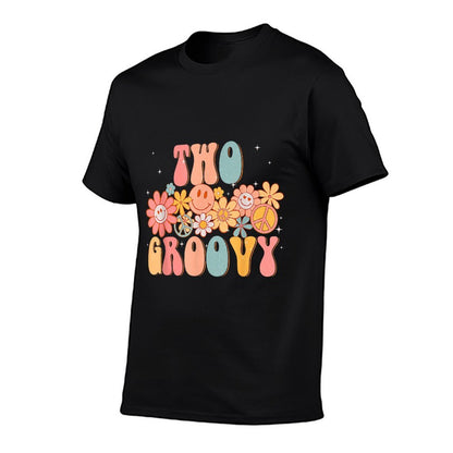 Groovy Two 2nd Birthday 2 Year Old Peace Sign Smile Face  Tagless Design T-Shirt