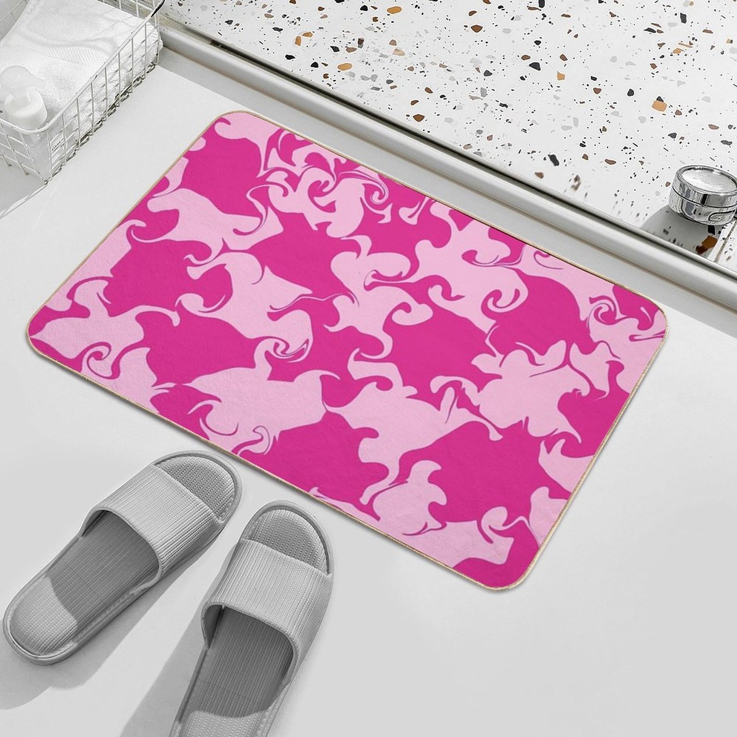 Pink Psycheledic Whirl – Fluid Organic Pattern  Easy Maintenance Bath Mat