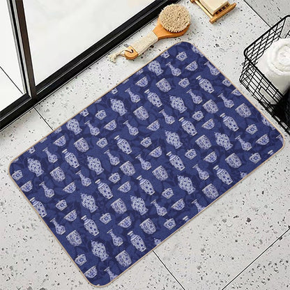 Blue And White Chinoiserie Delftware Pottery Pattern  Non-Slip Bath Mat