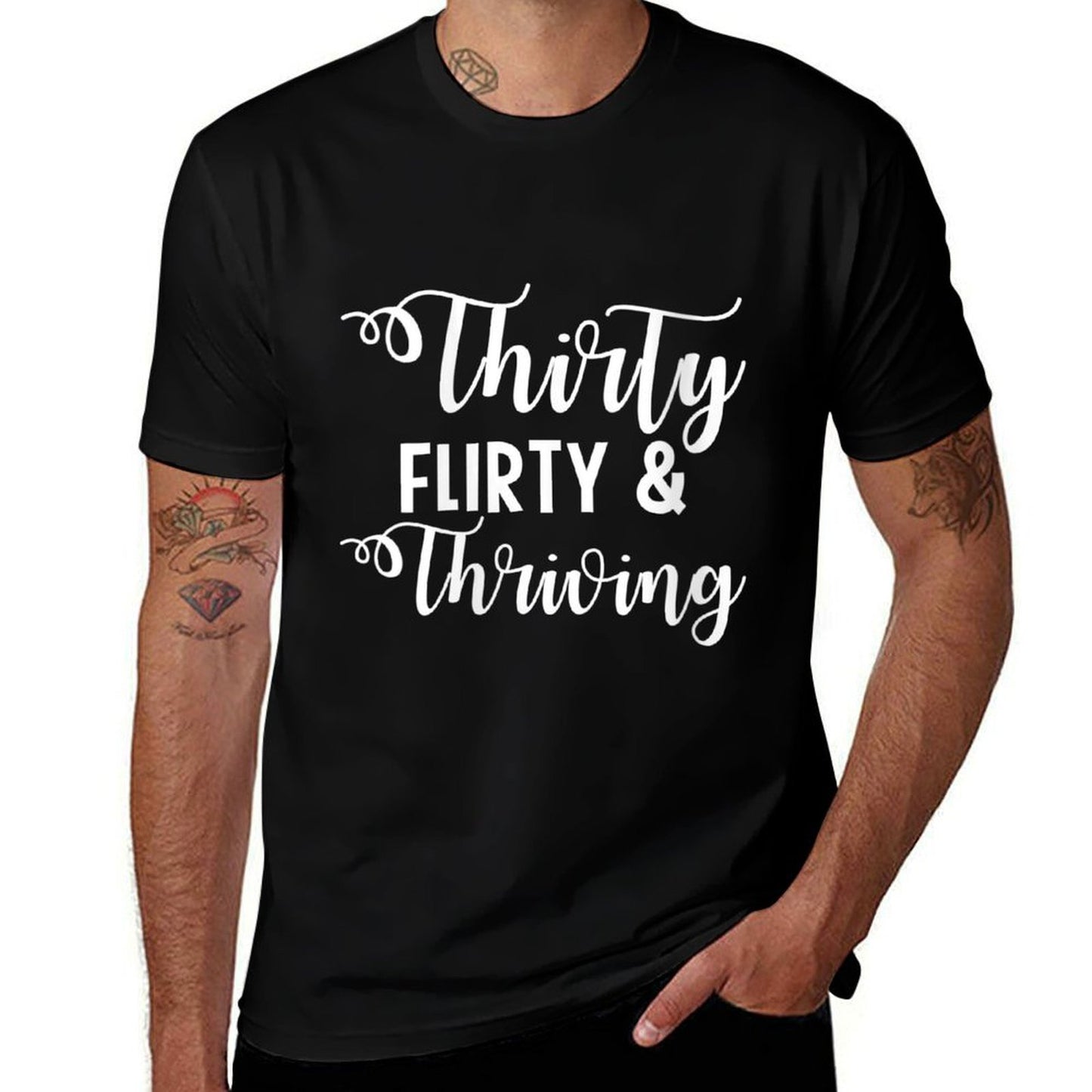 Womens Thirty Flirty And Thriving Funny 30th Birthday  Summer-ready Fabric T-Shirt
