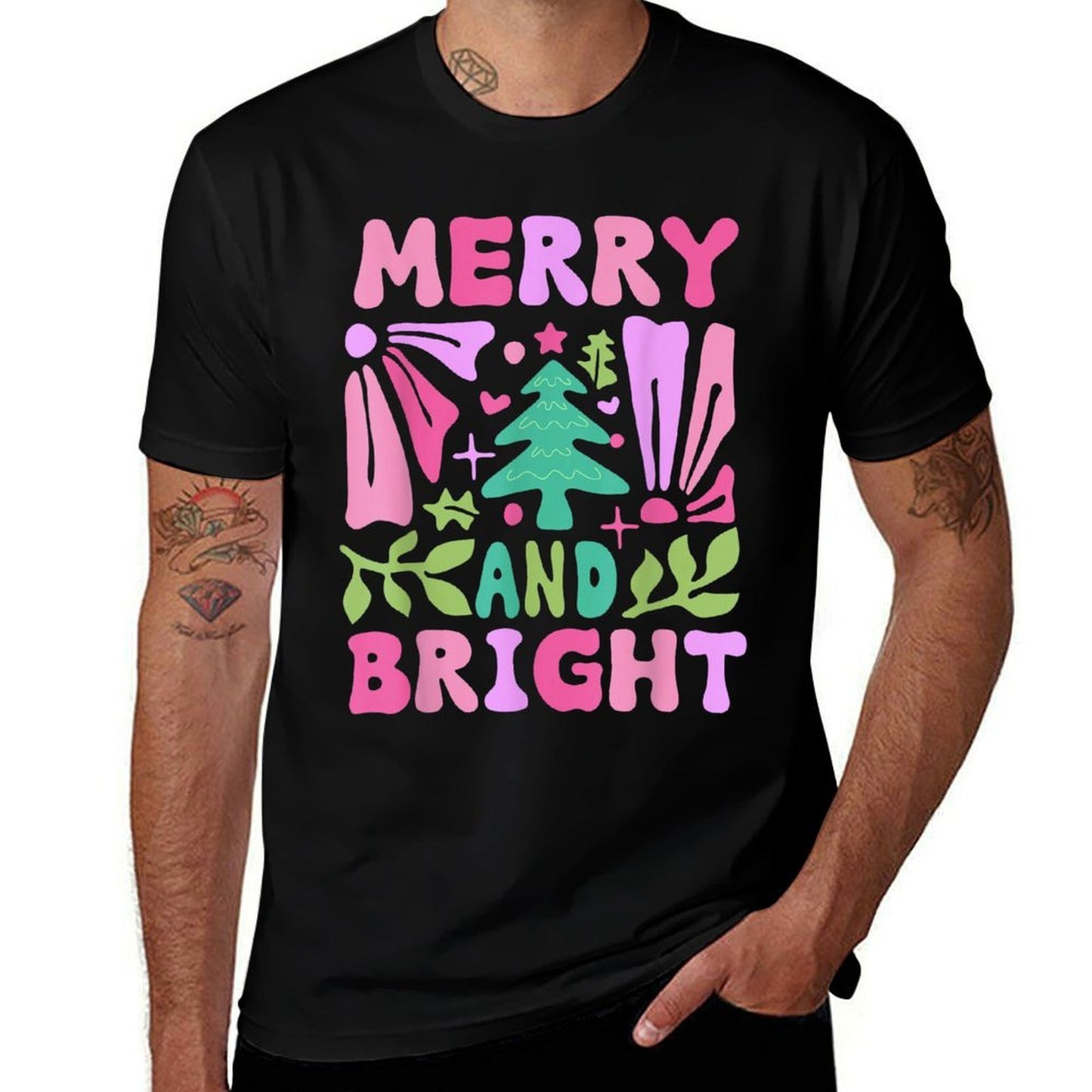 Merry And Bright Christmas Xmas Tree Pajamas Family Holiday Comfortable T-Shirt
