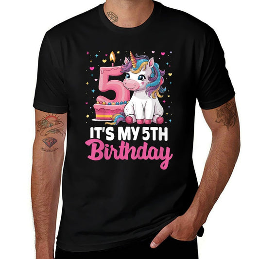 Kids Kids 5 Years Old Birthday Its My 5th Birthday Cute Unicorn  Easy-care T-Shirt