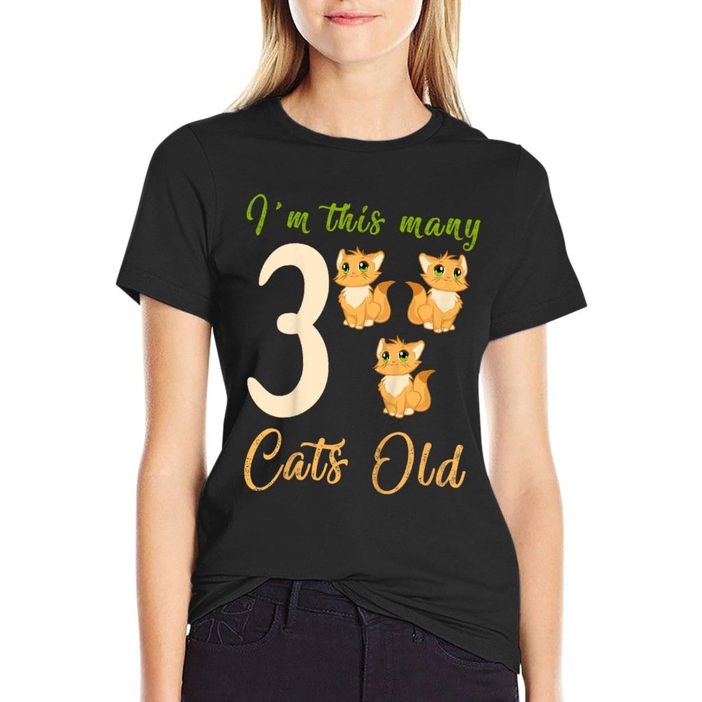 Kids I'm This Many Cats Old 3rd Birthday 3 Years, Three Years Old  Oversized Silhouette T-Shirt