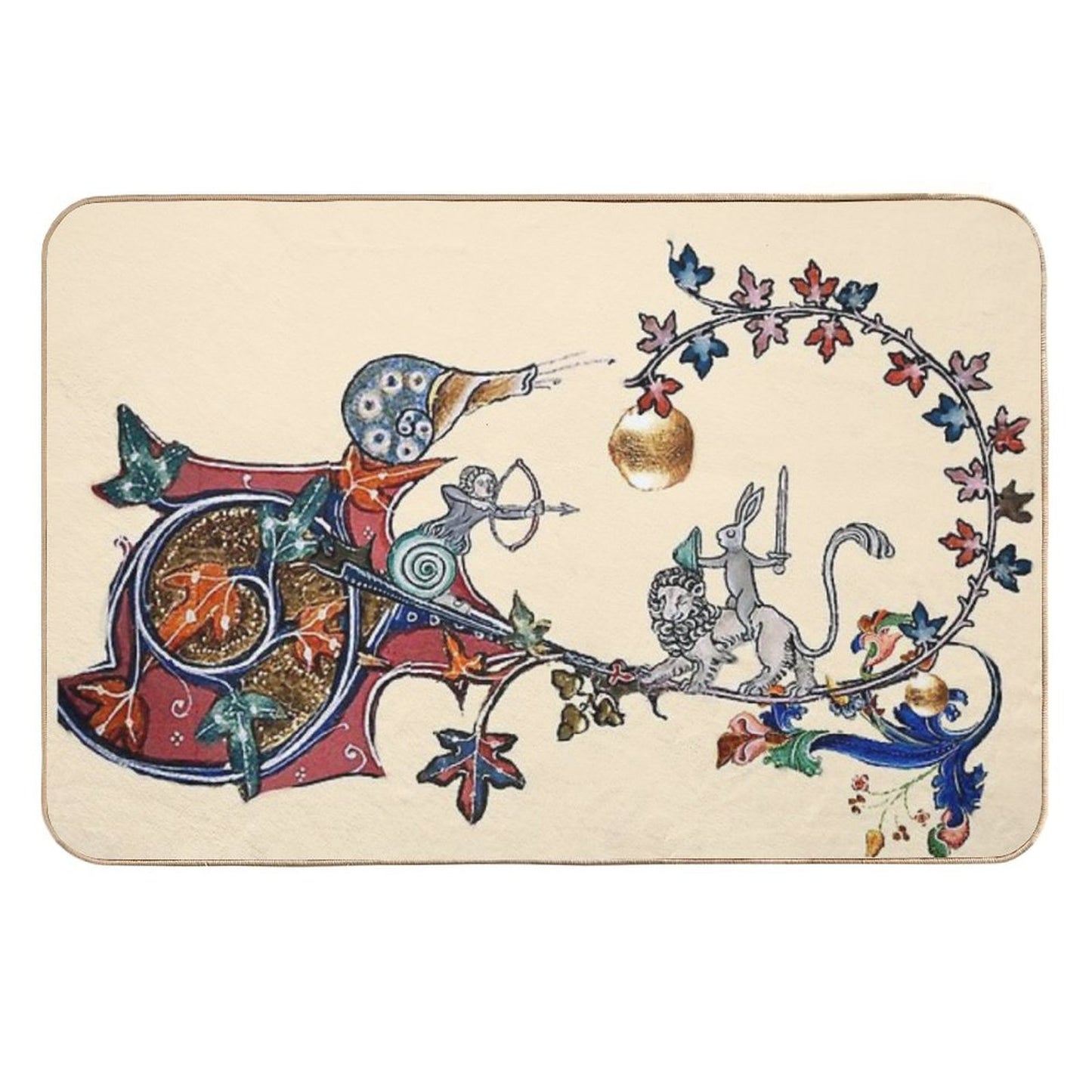 WEIRD MEDIEVAL BESTIARY WAR Between Snails And Killer Rabbit Riding Lion by Bulgan Lumini  Pet-Safe Bath Mat