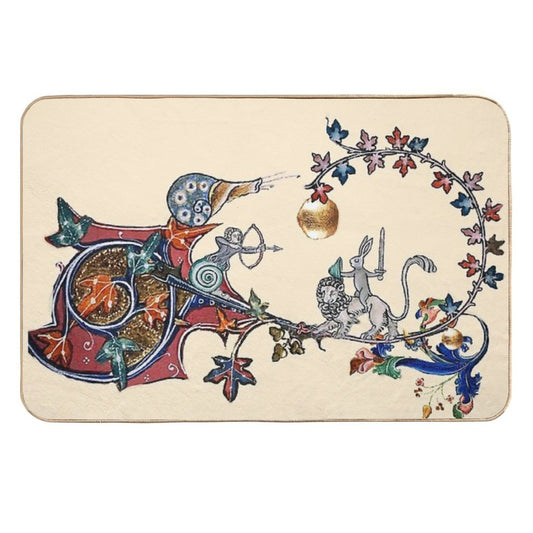 WEIRD MEDIEVAL BESTIARY WAR Between Snails And Killer Rabbit Riding Lion by Bulgan Lumini  Pet-Safe Bath Mat