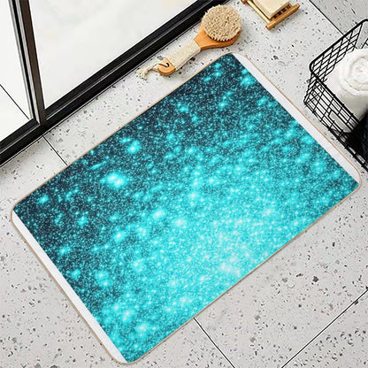 Teal Galaxy Sparkle Stars Ombre  Eco-Friendly Bath Mat
