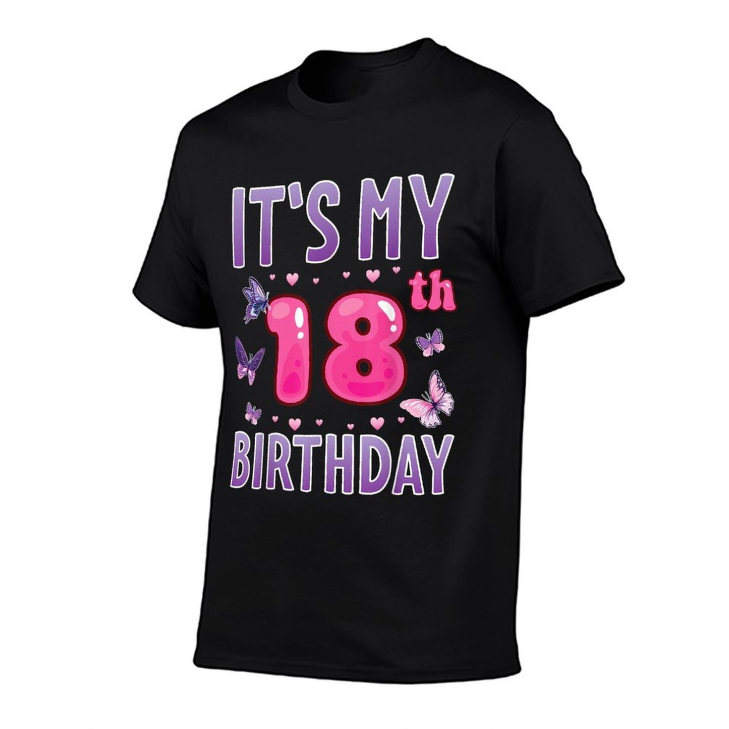 Butterflies Hearts Happy 18 Years Old It's My 18th Birthday  Cotton T-Shirt