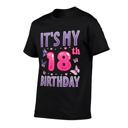 Butterflies Hearts Happy 18 Years Old It's My 18th Birthday  Cotton T-Shirt
