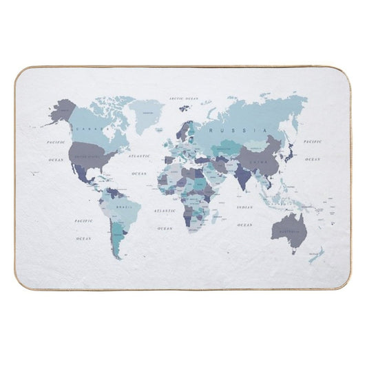 World Map in Blue  Toxin-Free Bath Mat