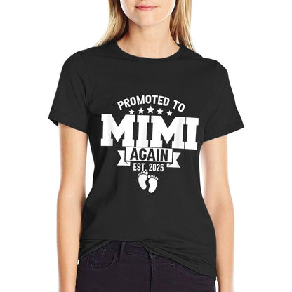 Promoted To Mimi Again 2025 Funny Pregnancy Announcement  Rolled Sleeves T-Shirt