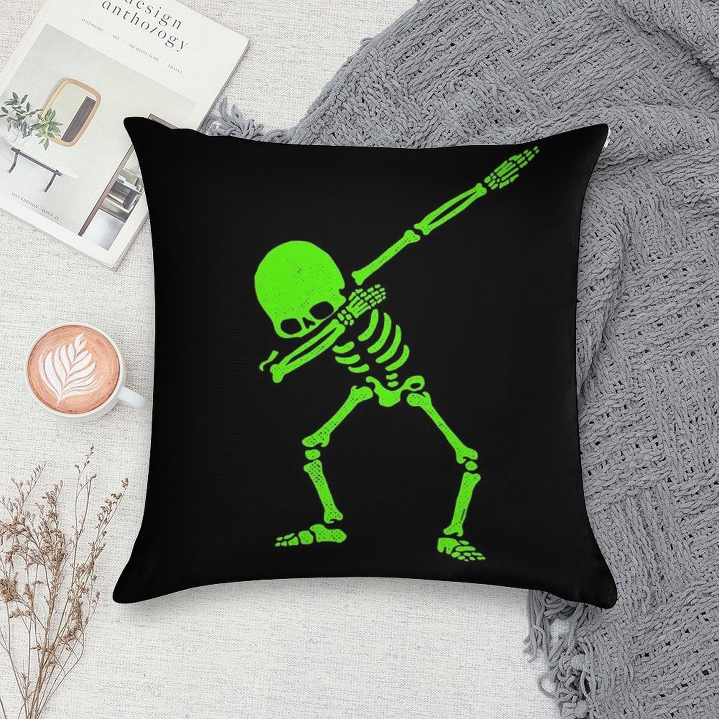 Dabbing Skeleton Green Soft Anti-Pilling Throw Pillow