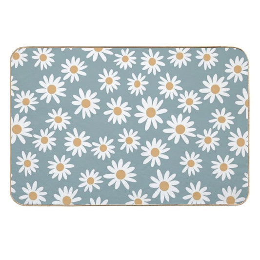 Blue Daisies - Daisy Pattern, Floral, Florals, Flower, Retro, Vintage, 70s, Camel, Brown, Rust, Earthy, Terracotta  Slip-Resistant Bath Mat